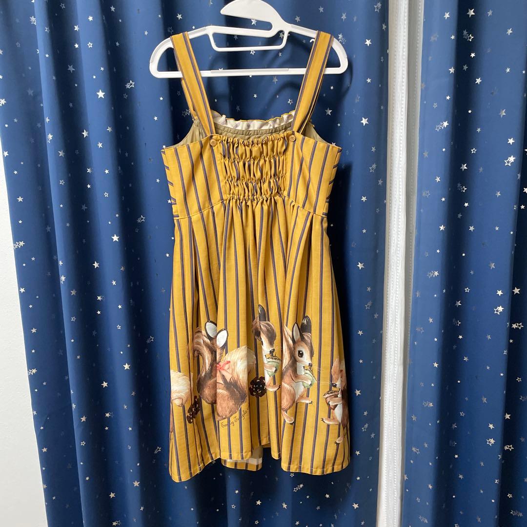 エミリーテンプルキュート　リス柄ジャンパースカート jsk ストライプ　からし