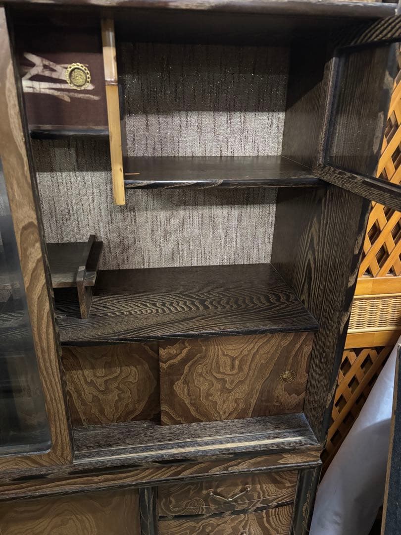 桑材　木製ガラス扉付き和風収納棚　高さ165cm 幅90㎝　岐阜県揖斐郡池田町