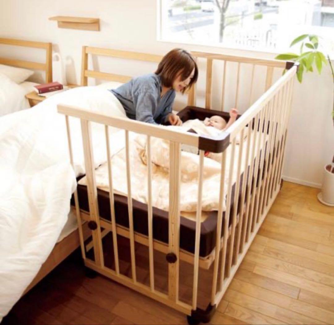 ファルスカ　ベッドサイドベット03　木製ベビーベッド　ナチュラルウッド　添い寝