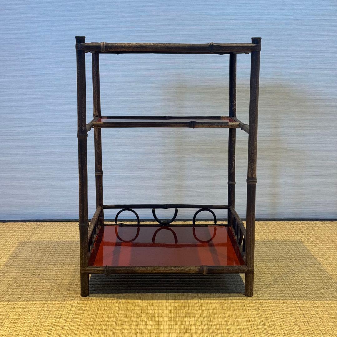 君子棚 斑竹 天然竹 水指棚 茶棚 紙箱 美品 茶道具