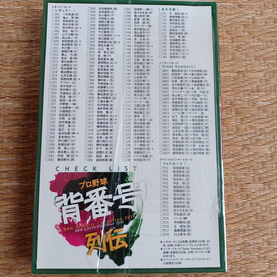 BBM 2013　プロ野球カード　プロ野球背番号列伝BOX　未開封