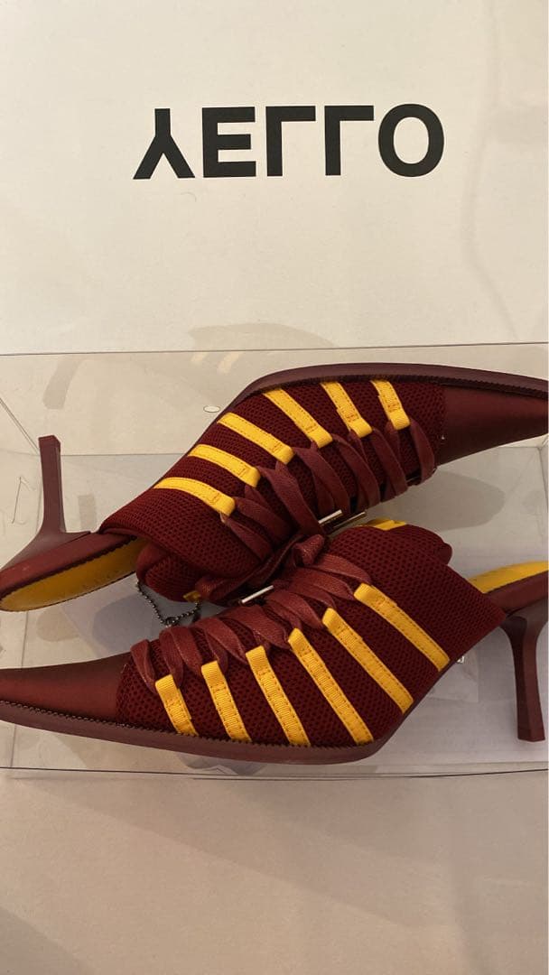 YELLO DAM SNEAKER MULES バーガンディ/イエロー