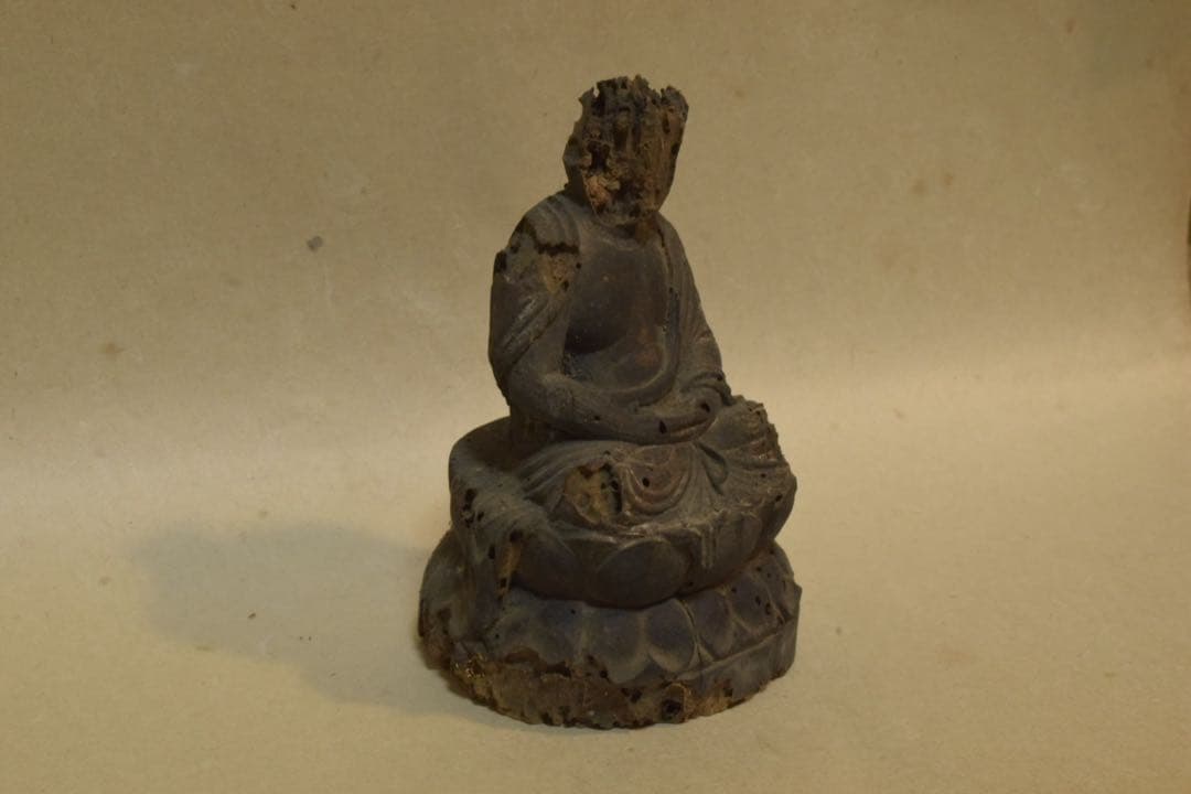 朽ちた木製仏像/蓮華座　古物　蚤の市