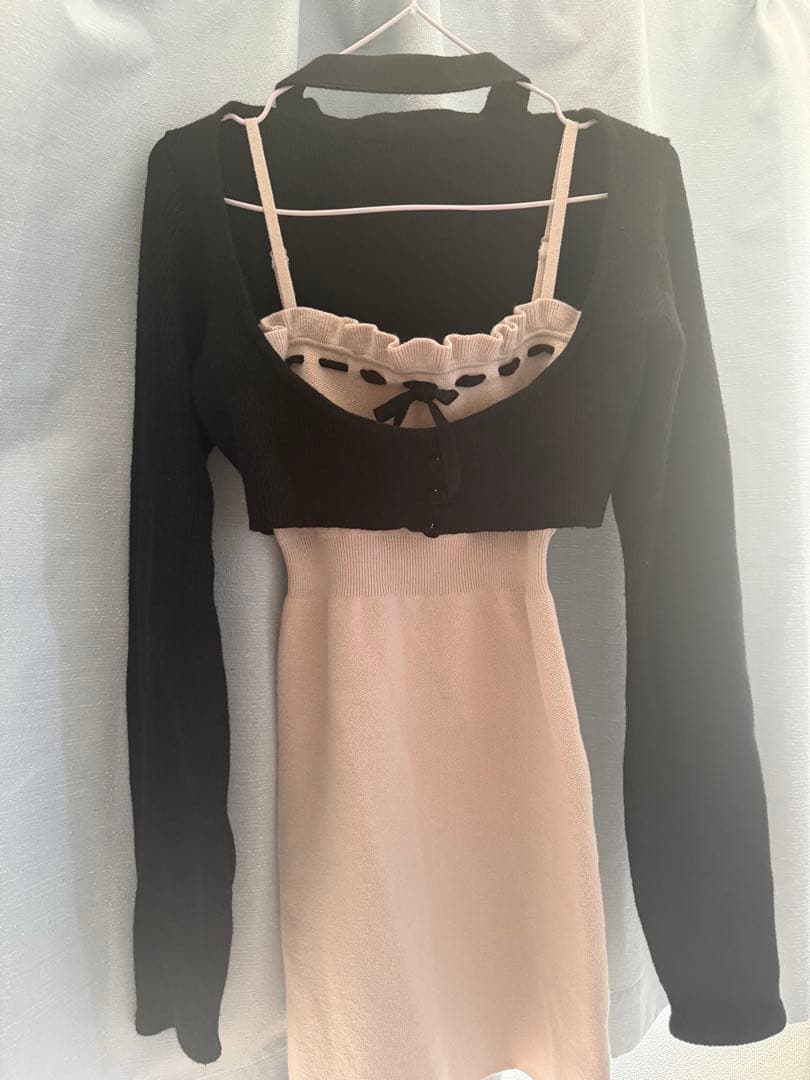 bunny lis ニットトップス×ニットキャミワンピース 2点セット　ピンク