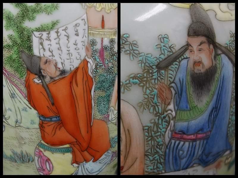 清時代 雍正年製在銘粉彩色絵『人物物語文』飾壺/ 花器 金継ぎ”あり