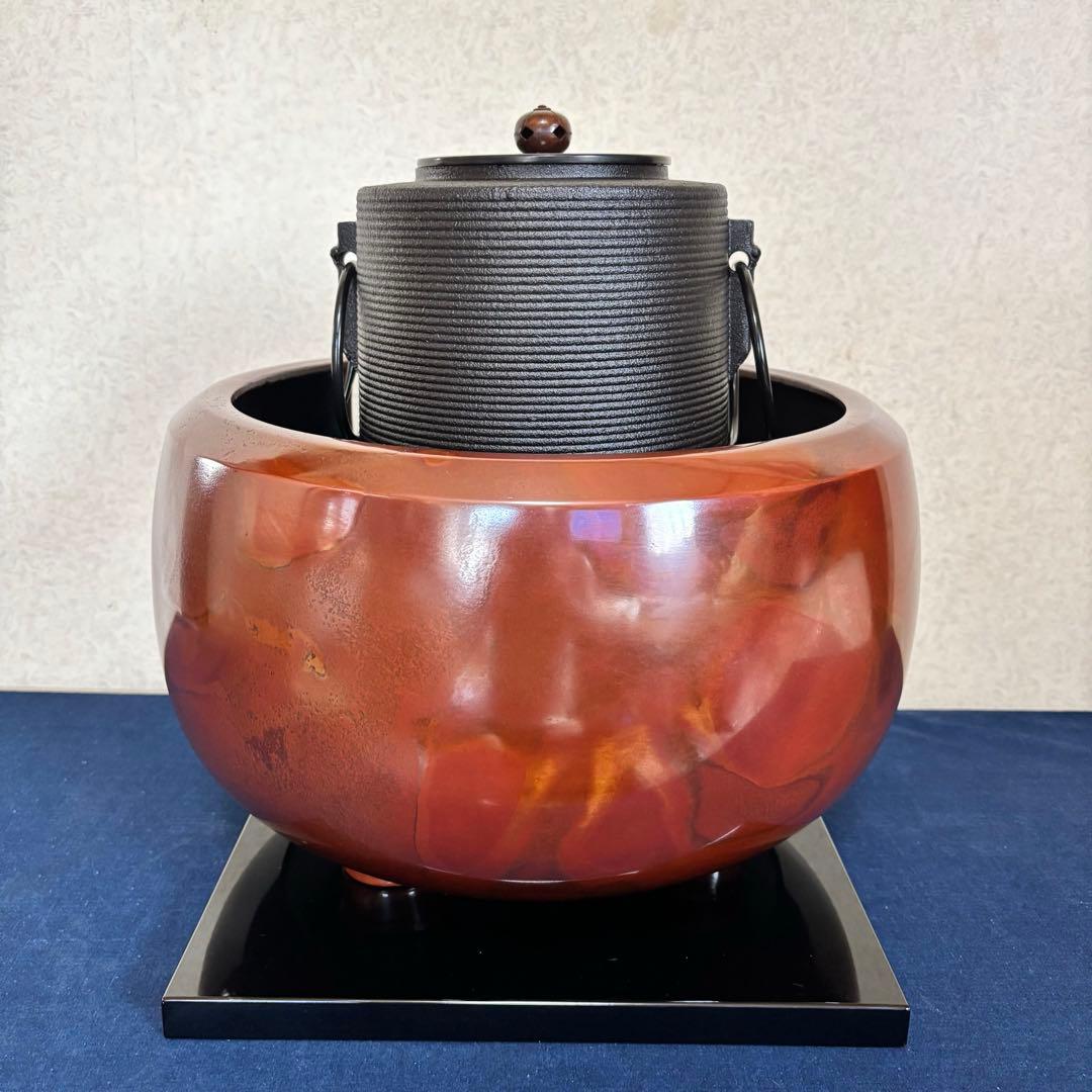 風炉 茶釜 電熱器 唐銅面取風炉 志きの釜 野々田製電熱器 敷板 底瓦 茶道具
