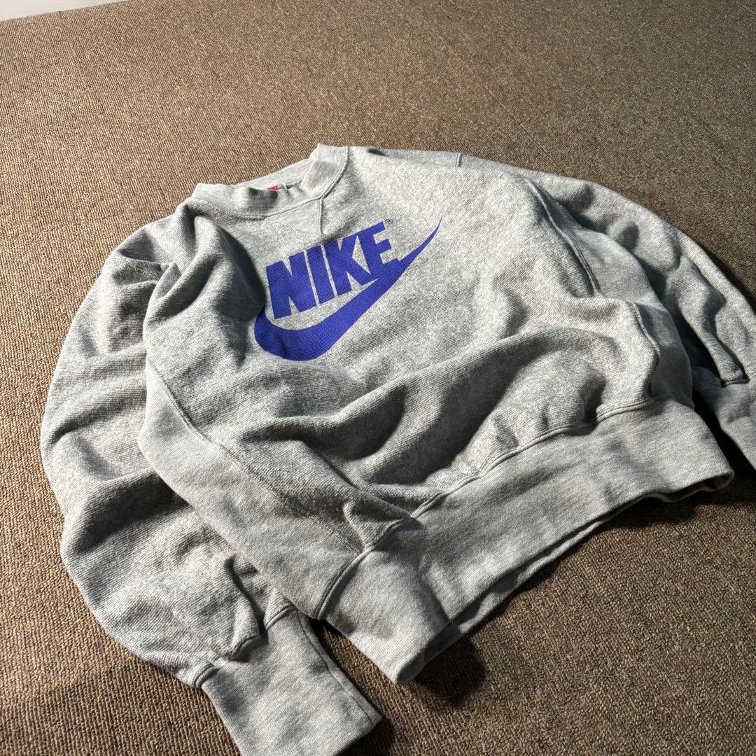 90s NIKE OLD スウェット トレーナー グレー ブルー 銀タグ 前V