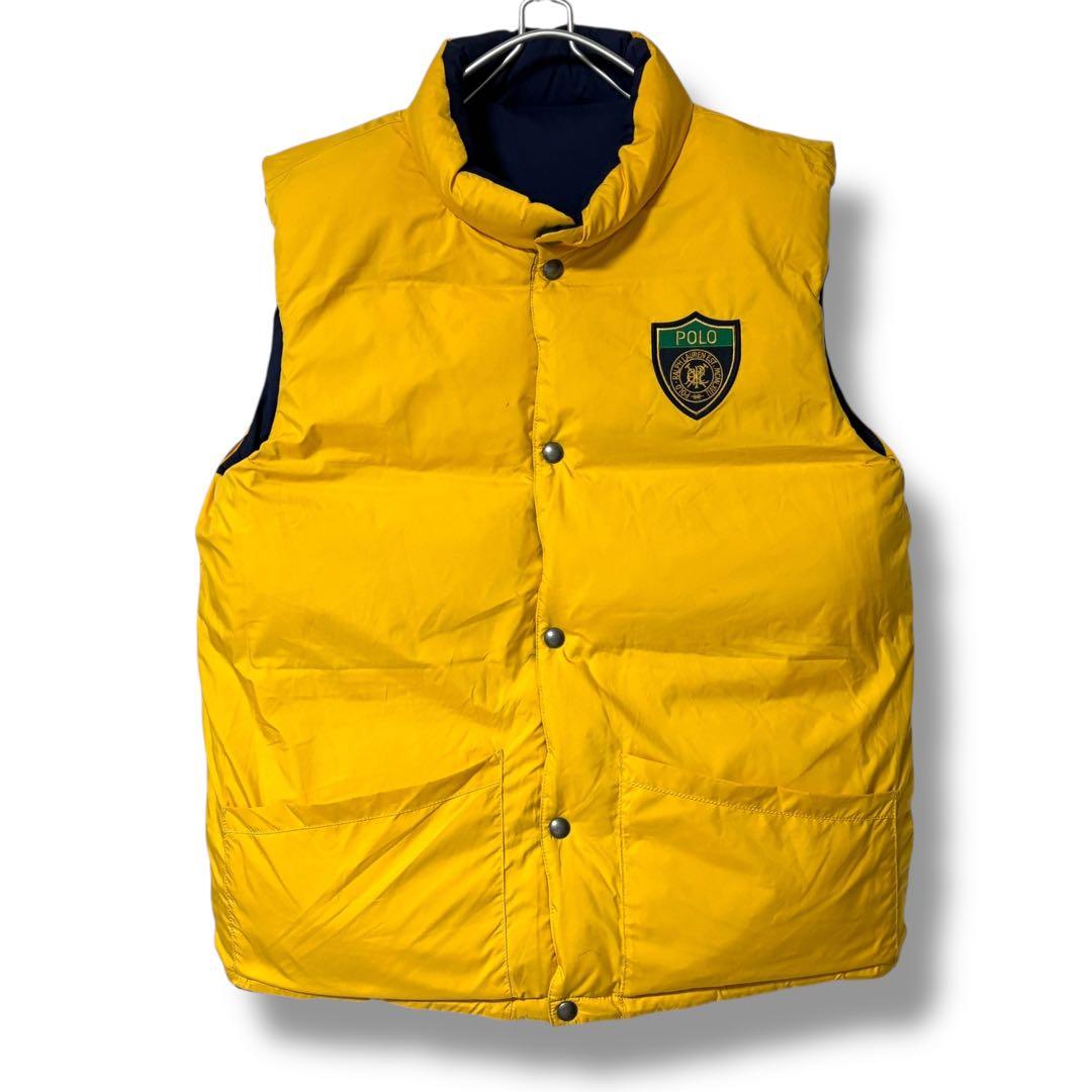 人気 ポロラルフローレン ダウンベスト XL リバーシブル ネイビーxイエロー