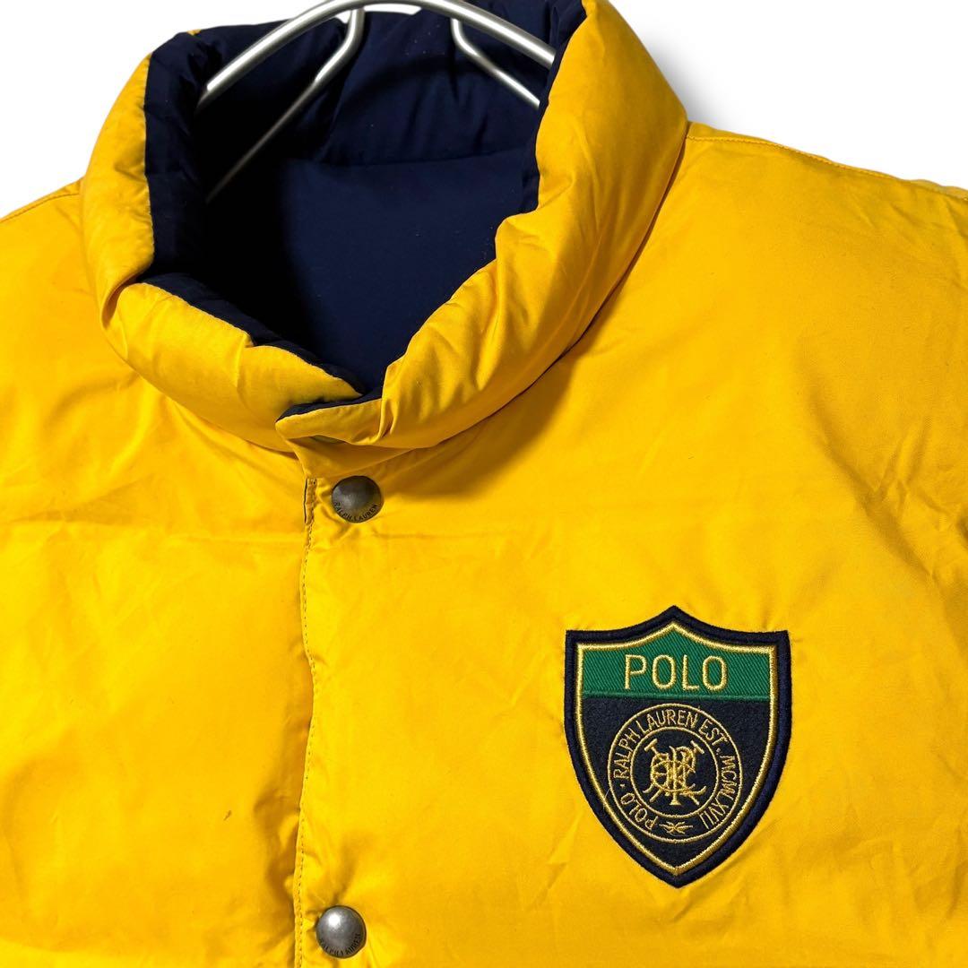 人気 ポロラルフローレン ダウンベスト XL リバーシブル ネイビーxイエロー