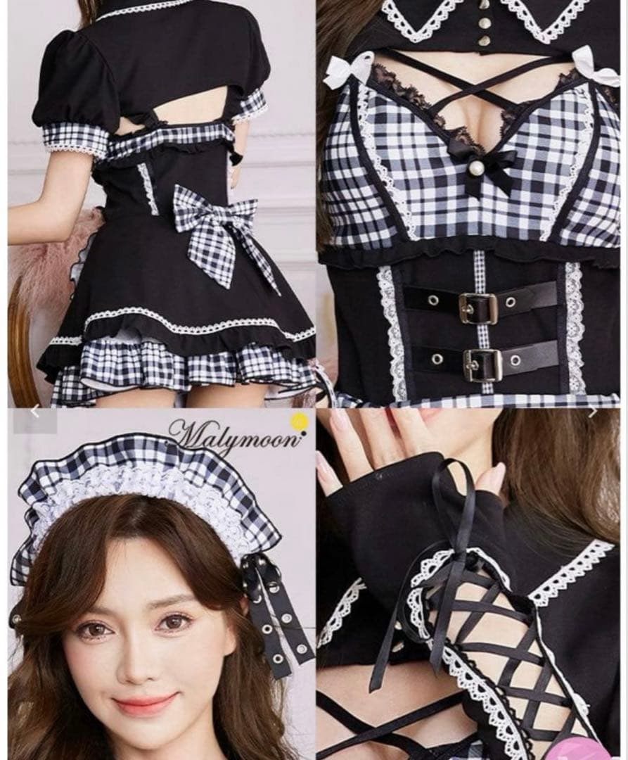Malymoon ゴシックチェックメイドドレス