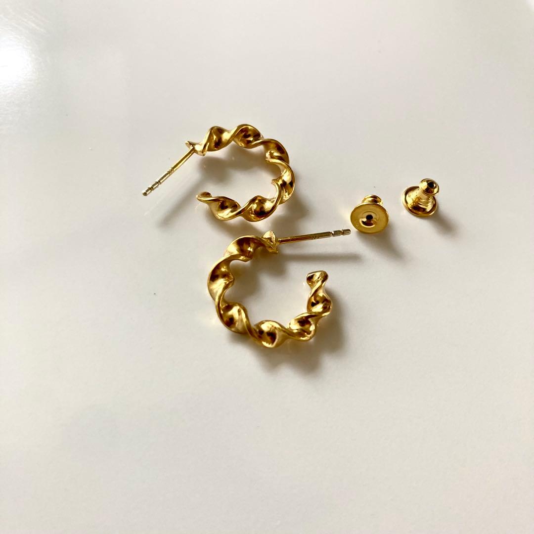 両耳　ゴールド　21mm フープピアス　18k BWL シルバー925