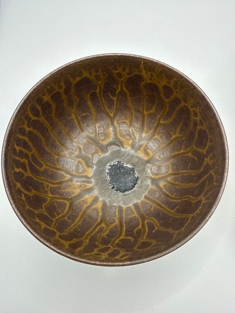 天目茶碗 鼈甲天目 玳皮天目風 抹茶茶碗 美濃焼系 刻印あり