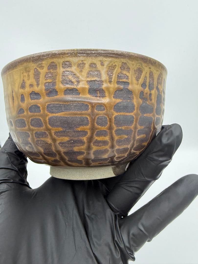 天目茶碗 鼈甲天目 玳皮天目風 抹茶茶碗 美濃焼系 刻印あり