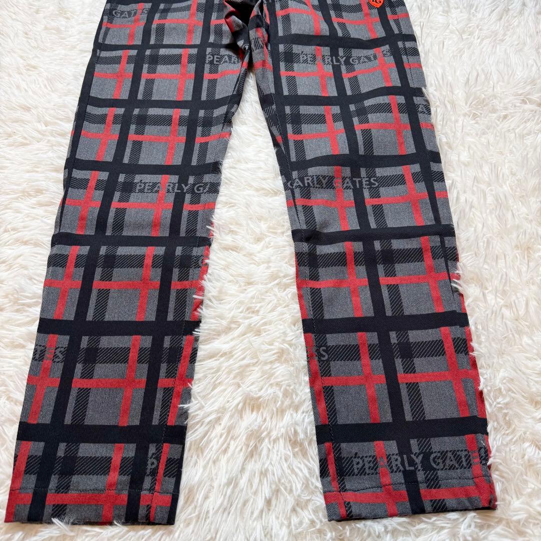 未使用級 パーリーゲイツ チェック柄 パンツ リング付き ロゴ刺繍 リング付き