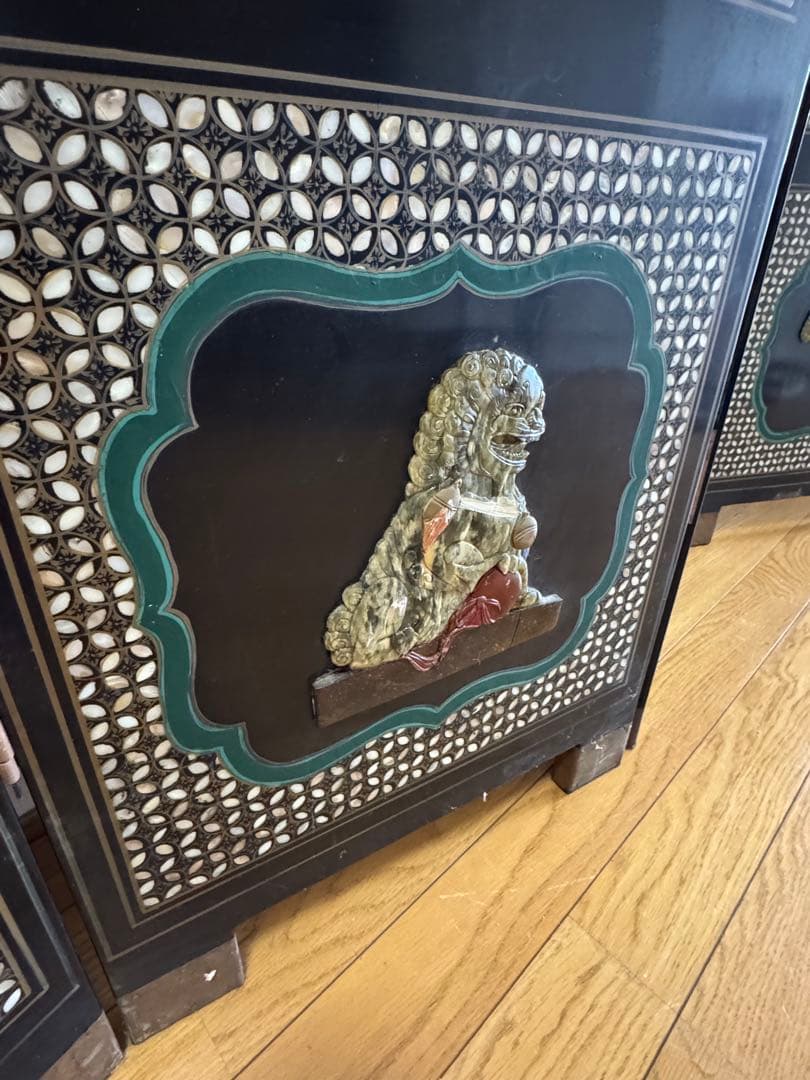 中国骨董　螺鈿細工　四曲屏風　衝立　アンティーク