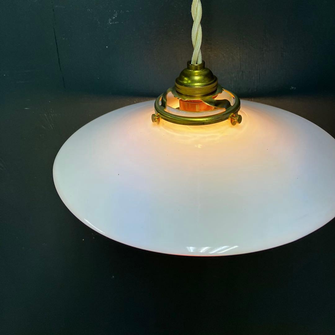 アンティーク　乳白色ガラスシェード　ペンダントライト　レトロ　大正レトロ　電笠④