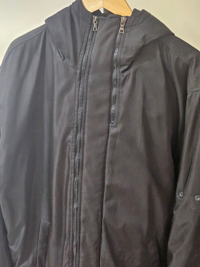 STONE  フーデッド中綿ミドルコート ブラック ダブルジップ