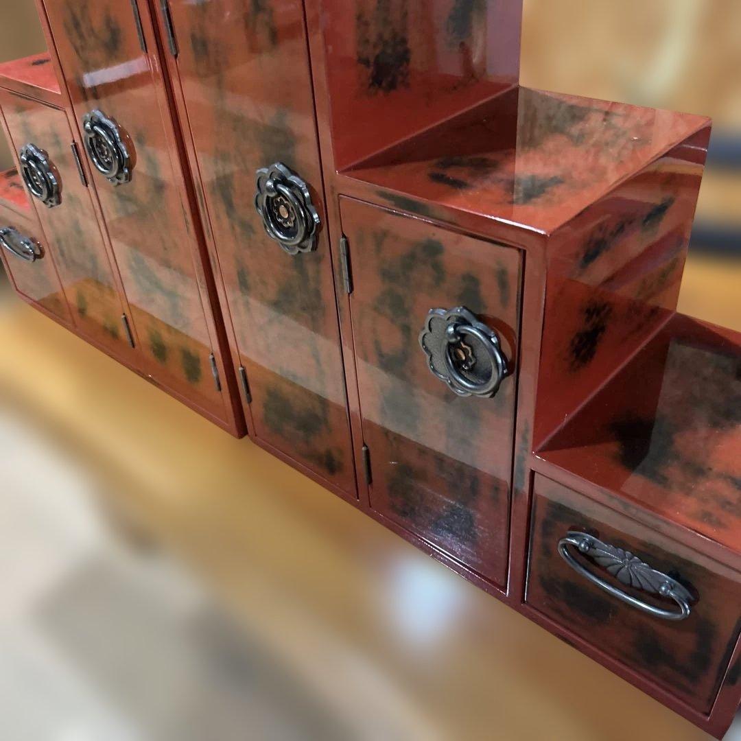 赤い階段型木製箪笥　高級　昭和レトロ　珍品　コレクション