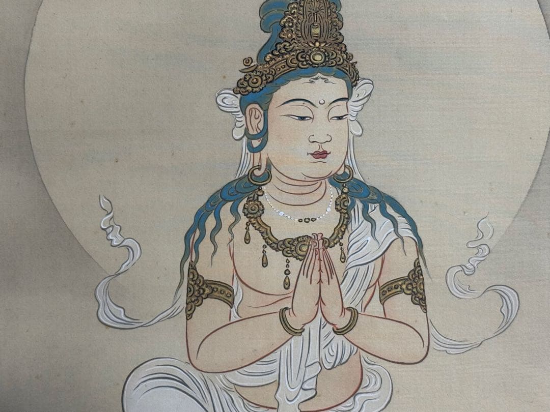 絹本肉筆　観音像　宮原柳僊拝寫　二十三夜　仏教美術　掛軸　送料込み251012