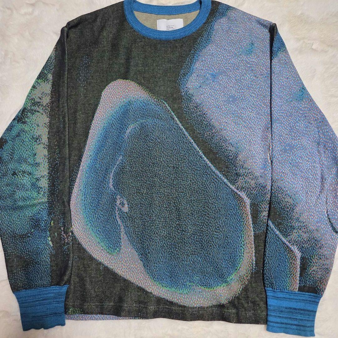 HATRA 総柄　コットン　ニット　ブルー