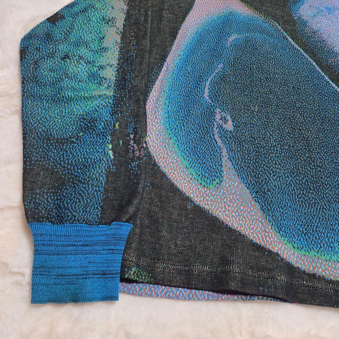 HATRA 総柄　コットン　ニット　ブルー