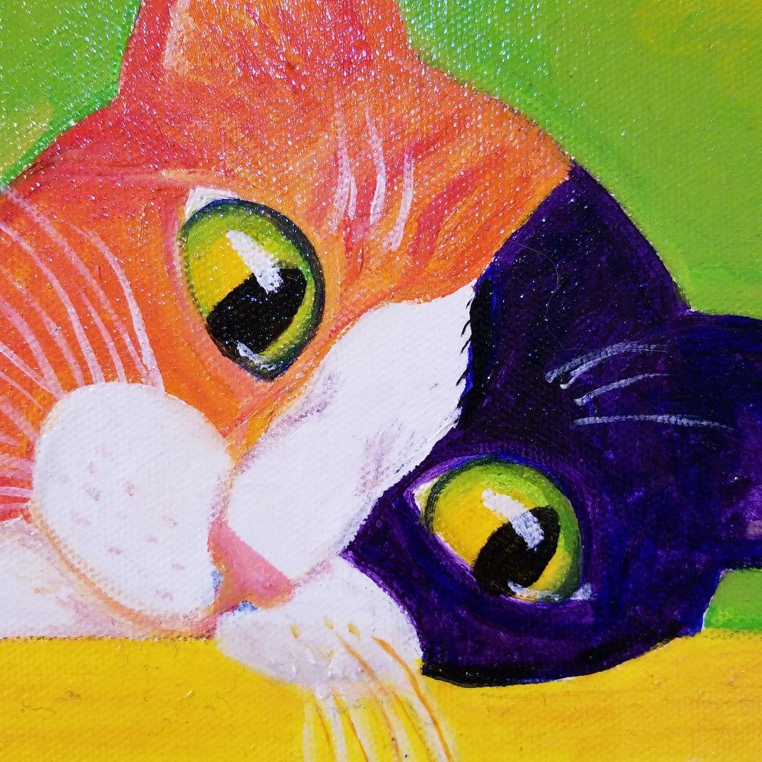 油絵　専用　てんとう虫を見ている猫　キュービックピュアコットンキャンバス