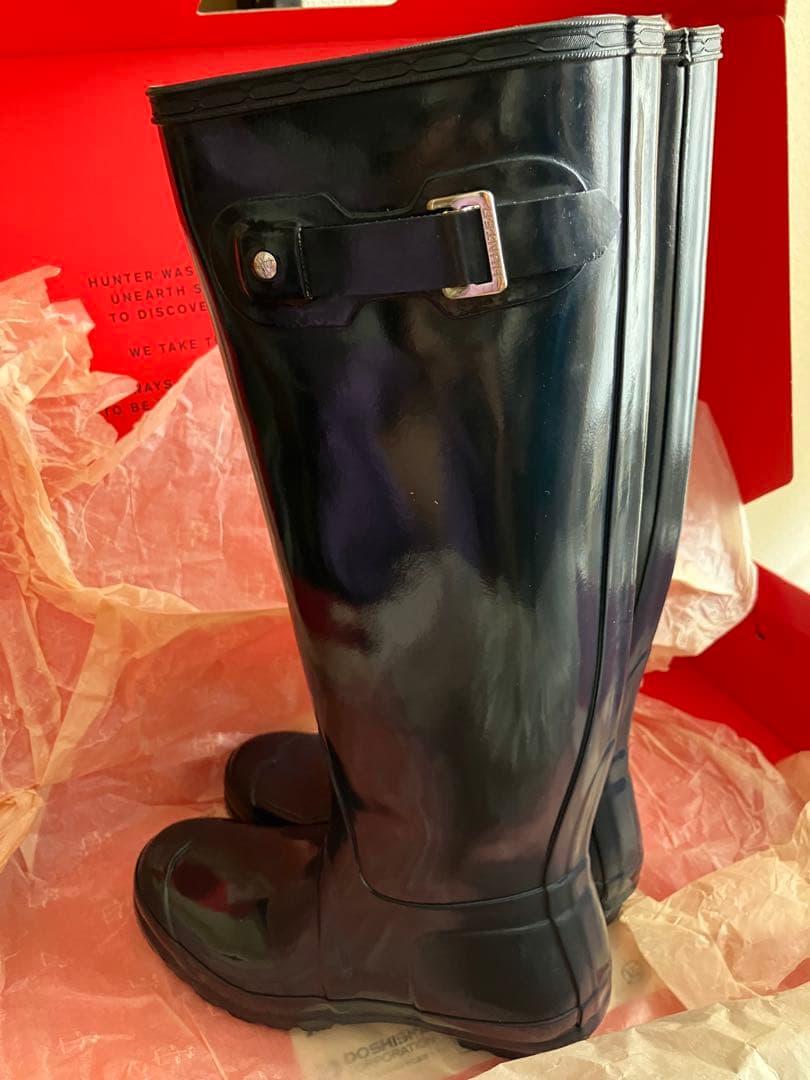 HUNTER ハンター ネイビー　エナメル　ロングブーツ 25cm