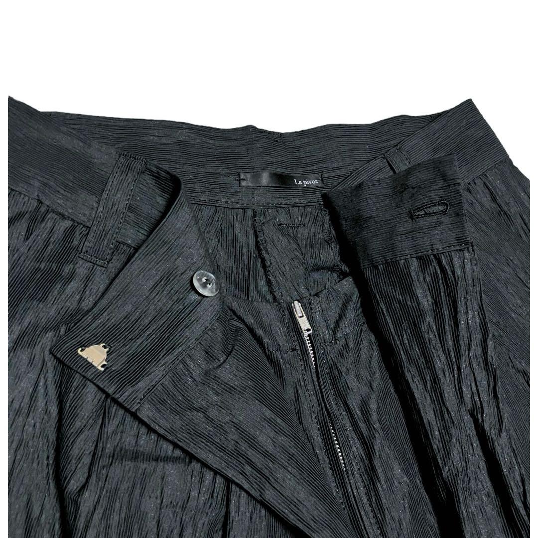 【名作】ル・ピボット　リネン　ワイド　タックパンツ　シワ加工　ガウチョ　ボトムス