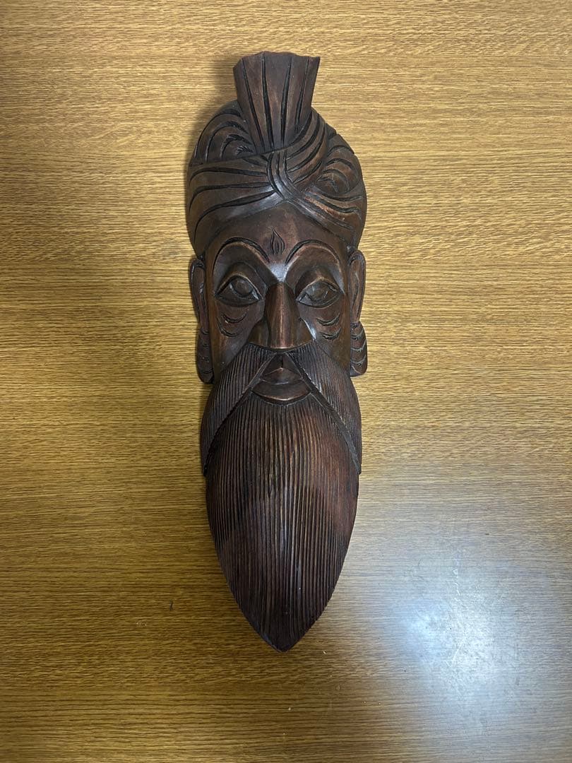 木製彫刻 お面 男性の顔