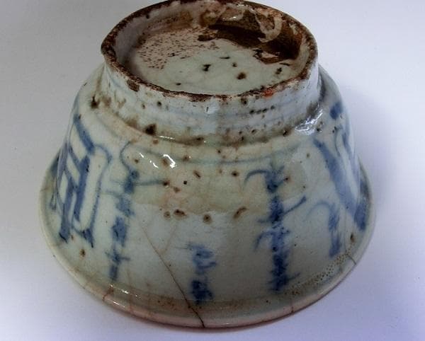 鉢■古い中国染付茶碗 人物絵 青華 経年貫入 茶碗 古碗 古玩 時代物 骨董品■