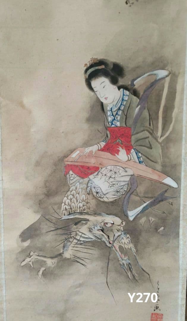 龍と女性の図 掛軸　Y270