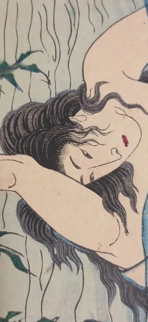 浮世絵版画、東繪畫夜競（岡崎水練) 橋本周延画、明治19年出版