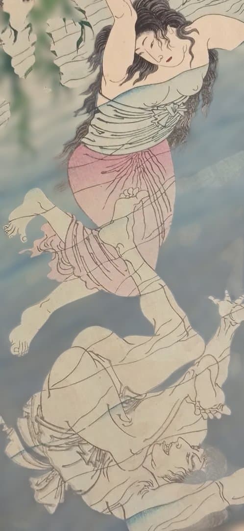 浮世絵版画、東繪畫夜競（岡崎水練) 橋本周延画、明治19年出版