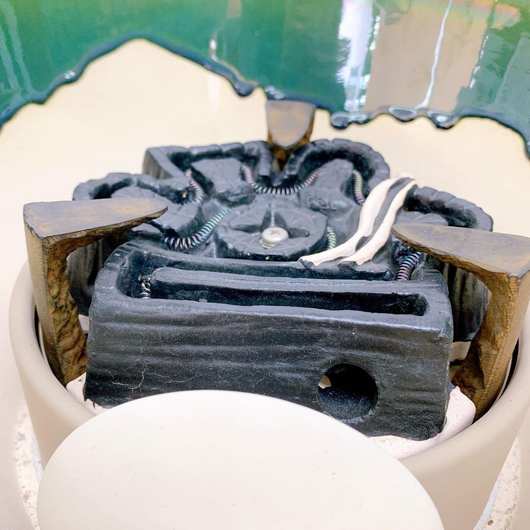 9D22 野々田製 電熱器付き織部紅鉢風炉 柿合わせ塗小板セット 茶釜 茶道具