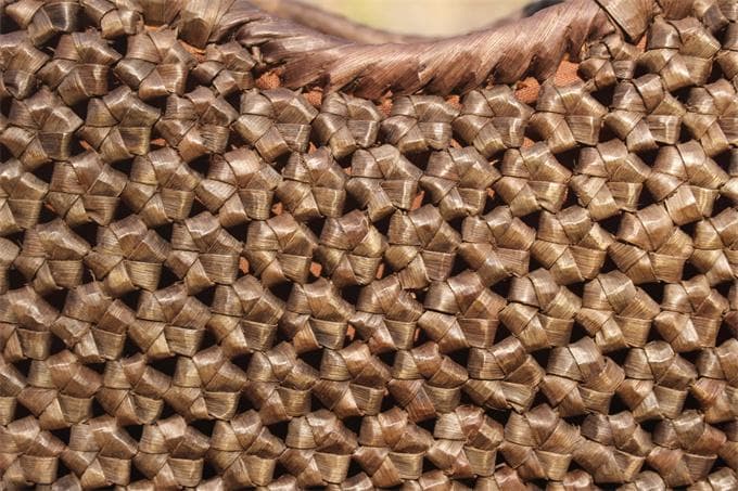 山胡桃木 クルミ 六角花結び編み 山葡萄 籠 かご バッグ コンパクト 巾着