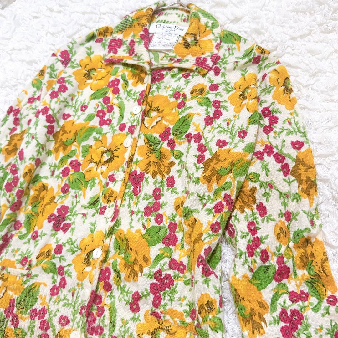 【美品】ディオール♡ガリアーノ期 カシミヤ100% 花柄 ニット カーディガン