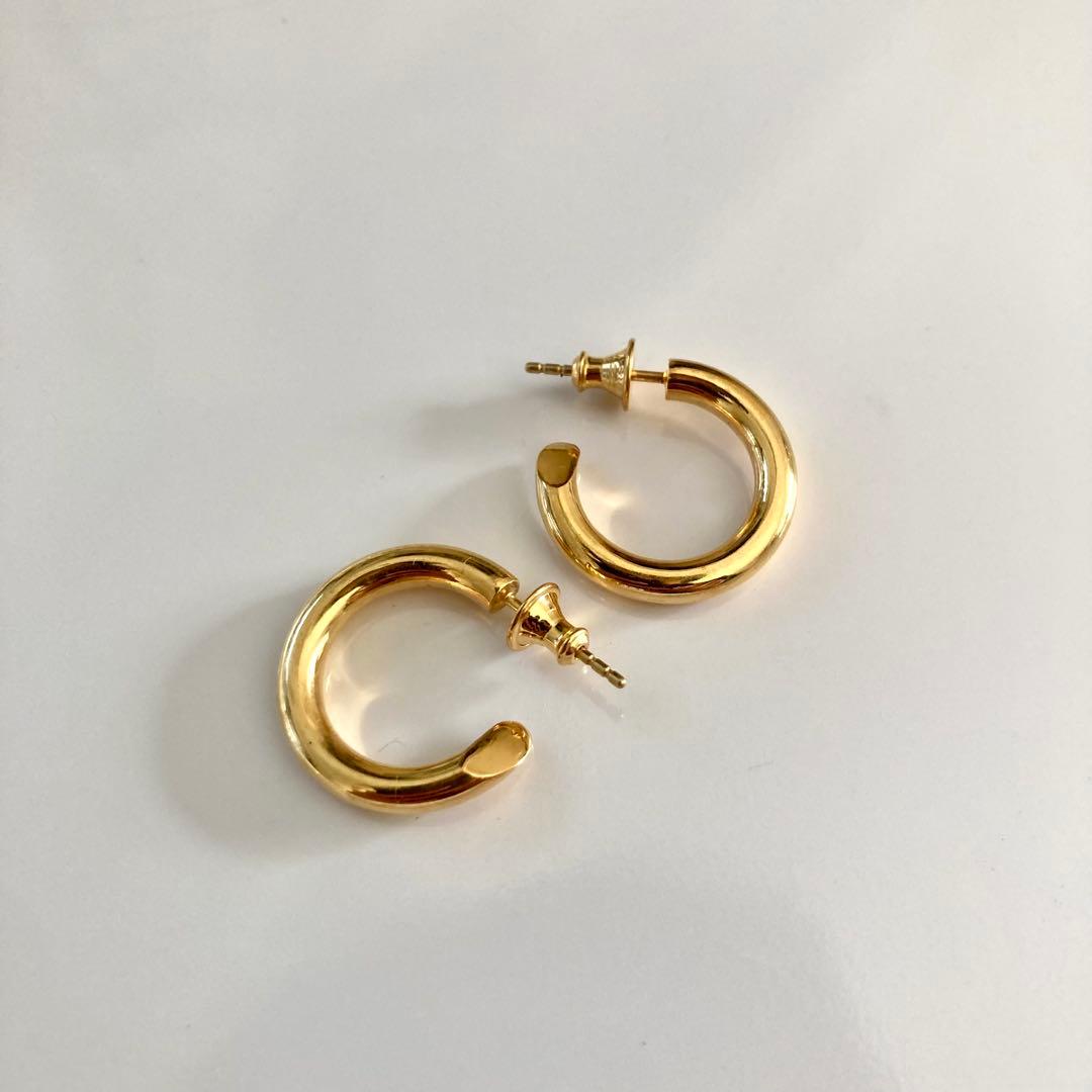 両耳ゴールド　2.5×18mm フープピアス　シルバー925