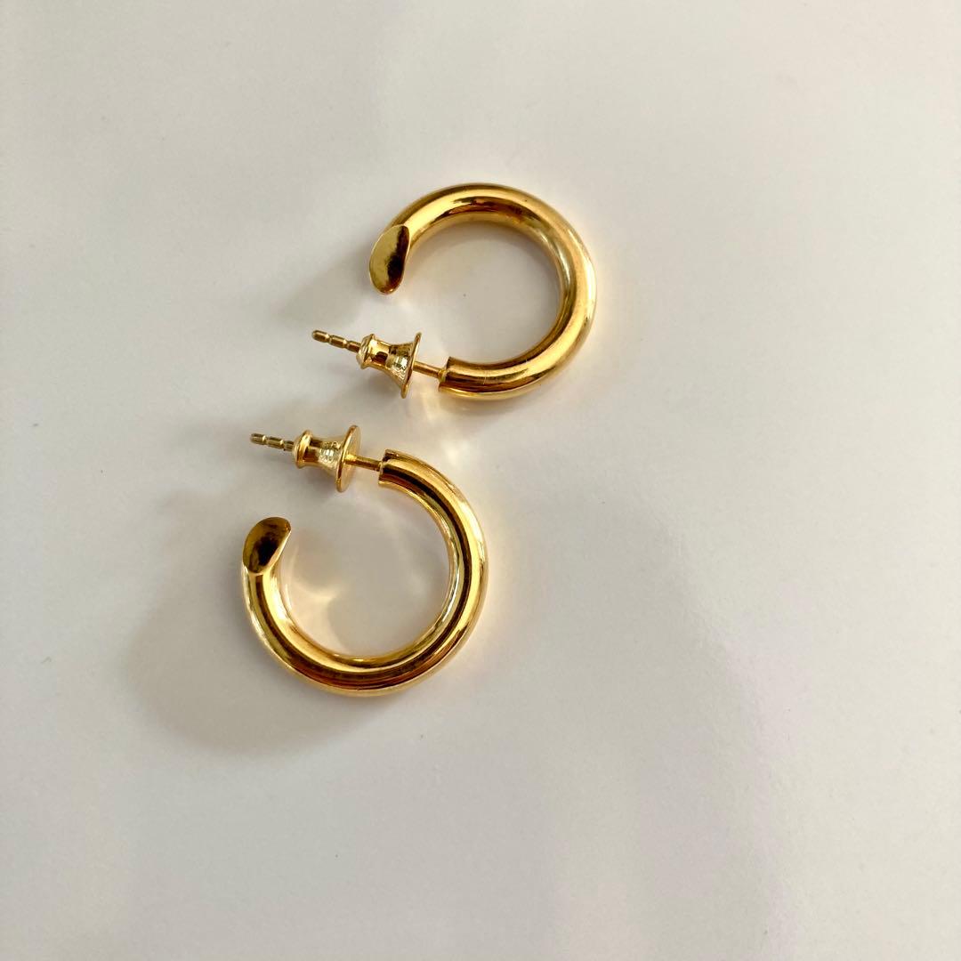 両耳ゴールド　2.5×18mm フープピアス　シルバー925