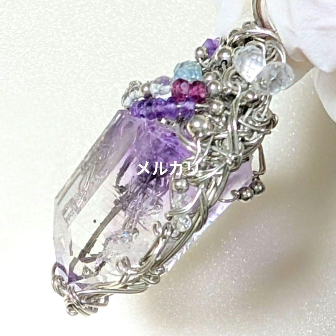 希少ファントムアメジスト アルゲンティウムシルバー ワイヤーアート ペンダント