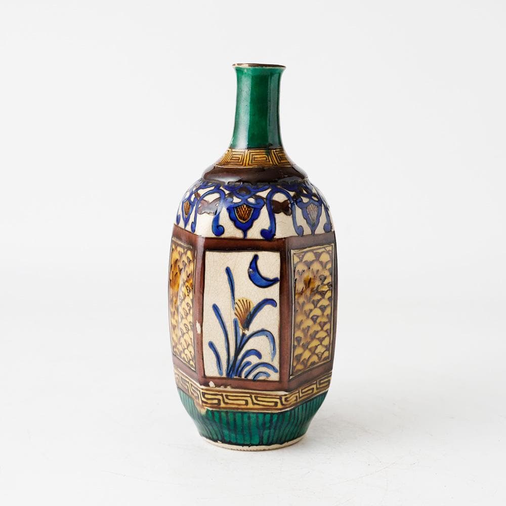 明治25年（1892年）購入の品 青手古九谷 徳利二客 花唐草文 金継共箱 酒器