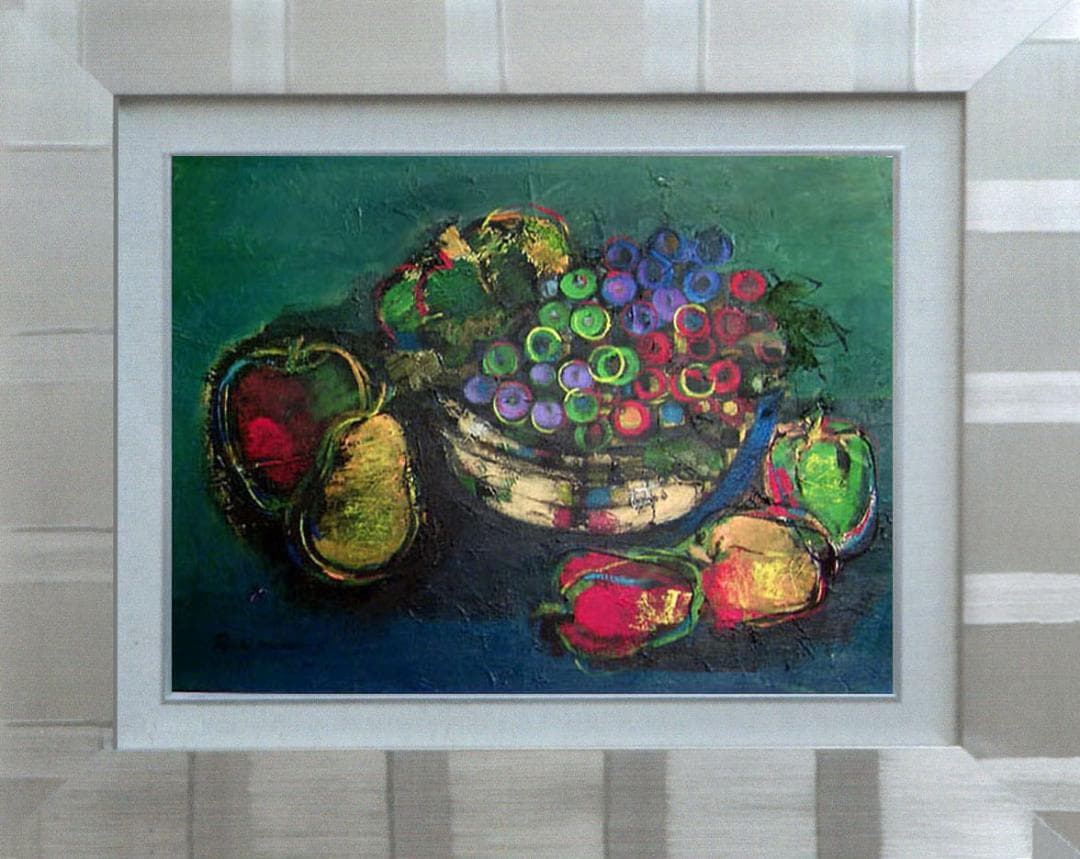 油絵 菅家令子 絵 絵画インテリア 額付(白) uF6-061304 フルーツ