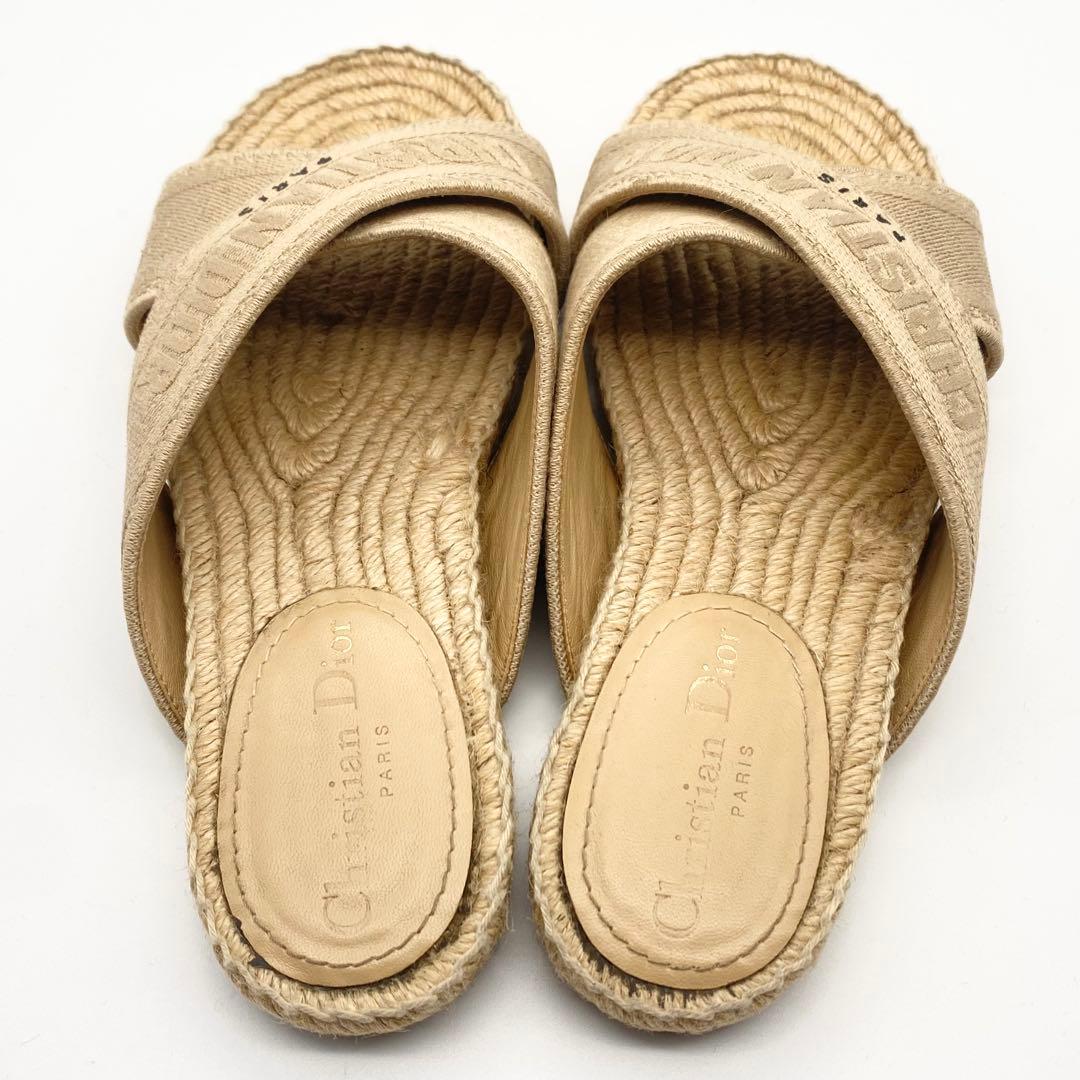 【良品】クリスチャンディオール・サンダル・エスパドリーユ・ロゴ・ベージュ