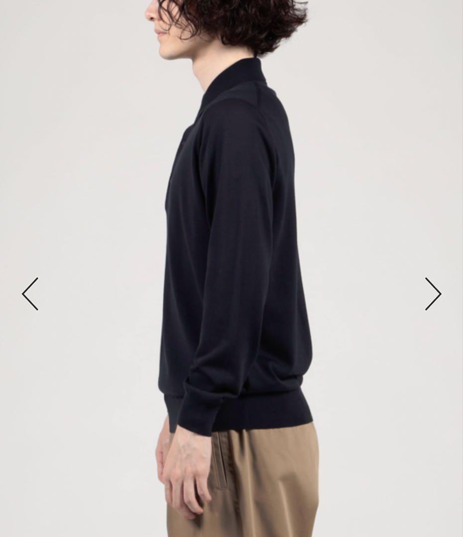 スーパーファインメリノウール ニットポロシャツ ネイビー 長袖S