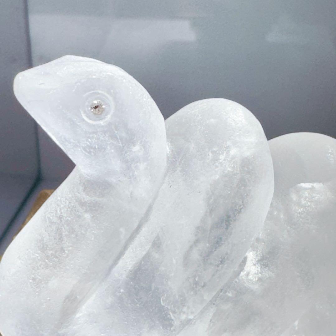 ホワイトスネークダイヤモンド入り手彫り水晶白蛇水晶NO 25-1177