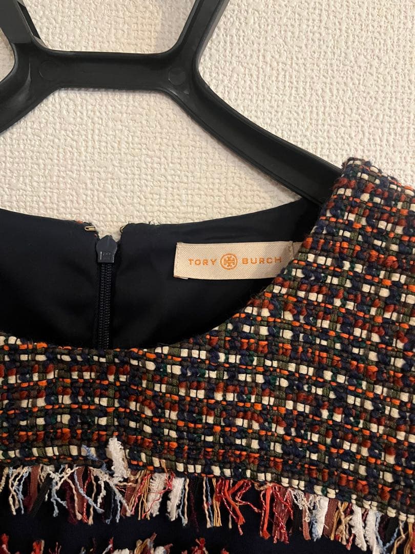 トリーバーチ ツイード フリンジ ワンピース 半袖 サイズ2 結婚式 二次会