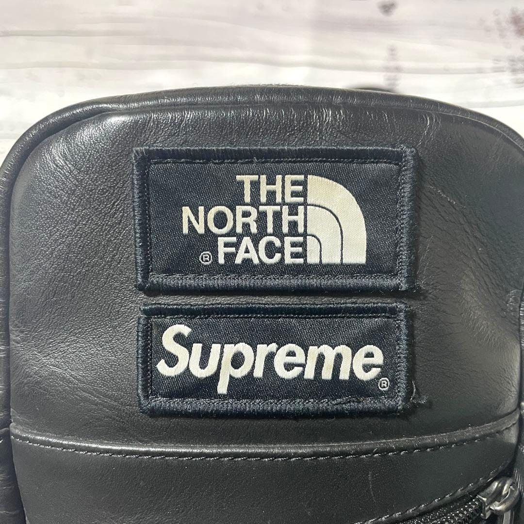 【本革】Supreme ノースフェイス　レザー　ショルダーバッグ　ポーチ　黒