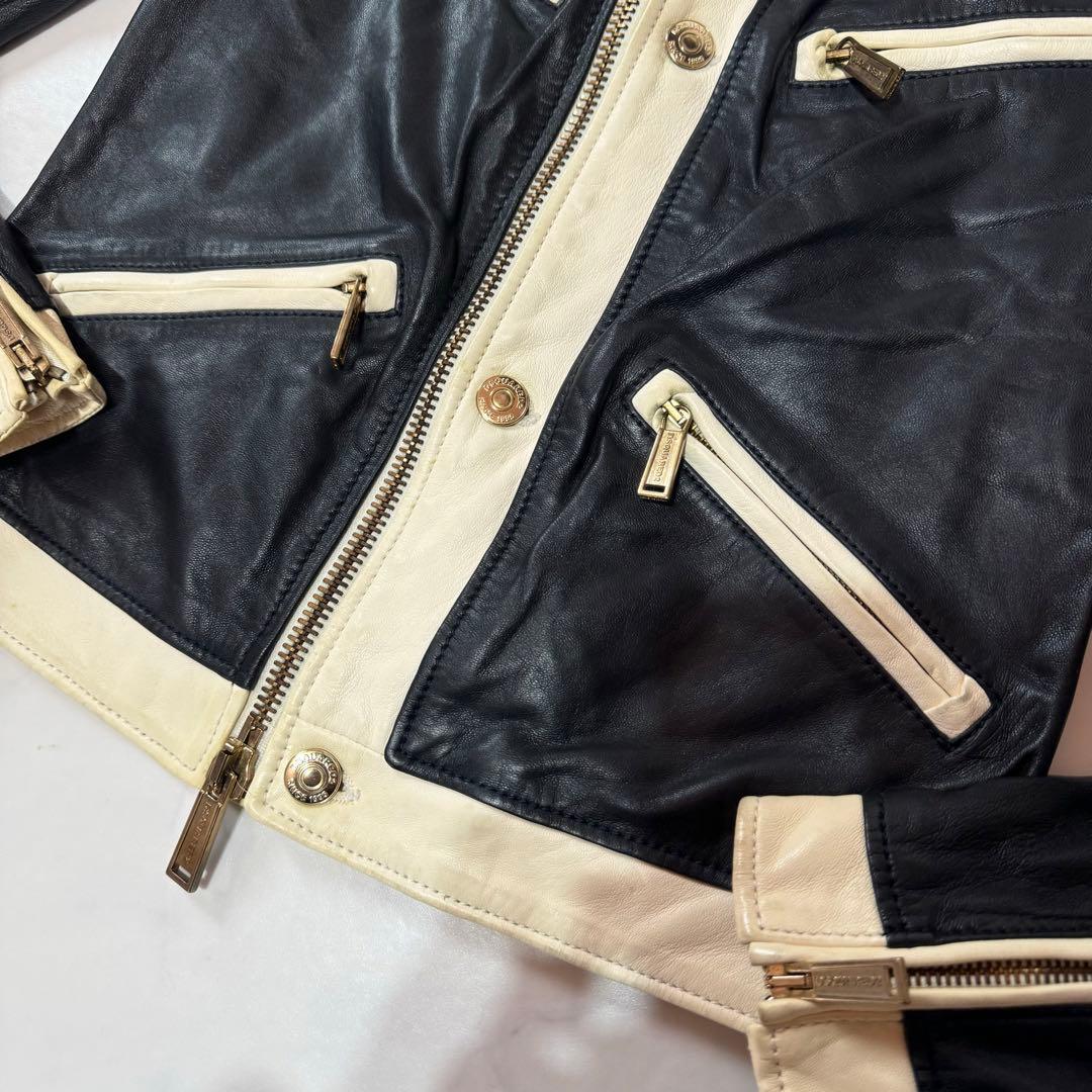 未使用タグ付 DSQUARED2 ラムレザー ライダース シングル バイカラー