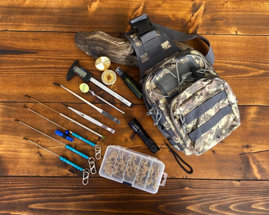 クワガタ採集セット　ブルー　オリジナル掻き出し棒　デジタルノギス　採集ケース