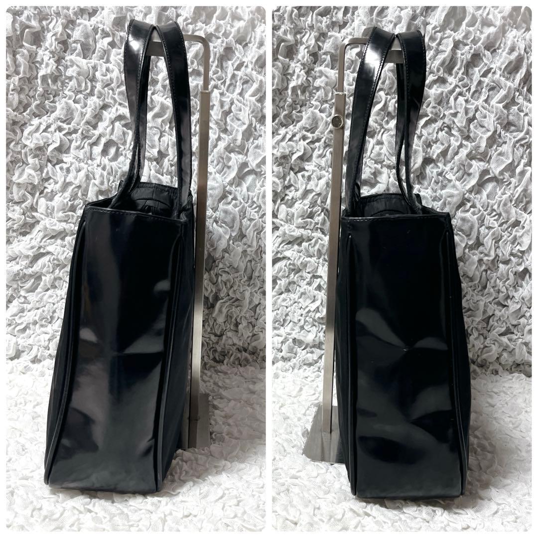PRADA ブラック トートバッグ　ナイロン　レザー　三角　ハンドバッグ