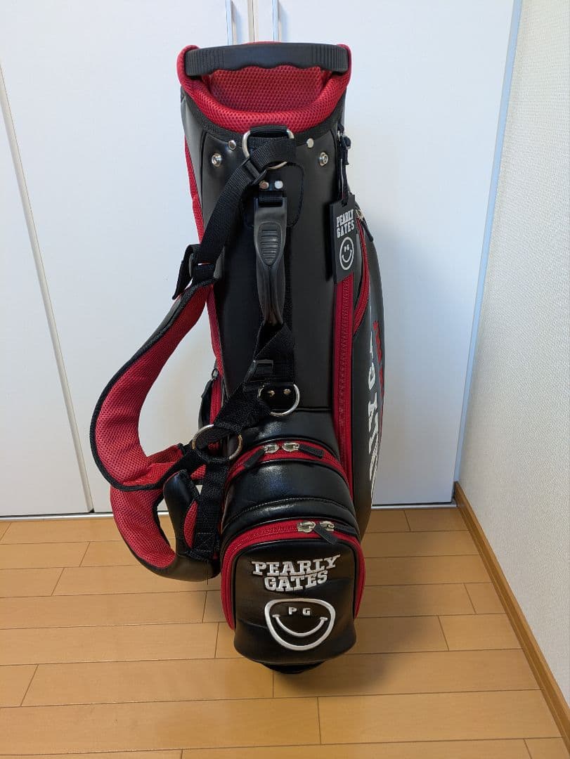 ​【訳あり特価】パーリーゲイツ キャディバッグ 赤×黒 ネームプレート付